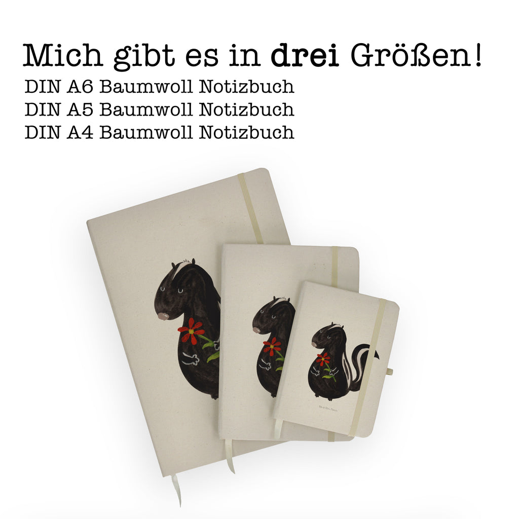 DIN A5 Baumwoll Notizbuch Stinktier Blume Notizen, Eintragebuch, Tagebuch, Notizblock, Adressbuch, Journal, Kladde, Skizzenbuch, Notizheft, Schreibbuch, Schreibheft, Stinktier, Skunk, Wildtier, Raubtier, Stinker, Stinki, Tagträumer, verträumt, Dreams, Träume