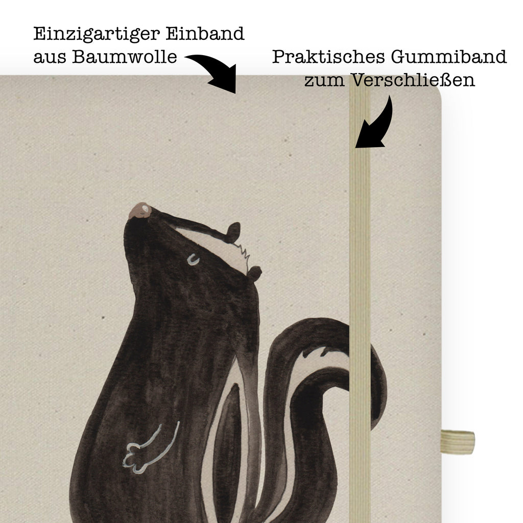 DIN A5 Baumwoll Notizbuch Stinktier sitzend Notizen, Eintragebuch, Tagebuch, Notizblock, Adressbuch, Journal, Kladde, Skizzenbuch, Notizheft, Schreibbuch, Schreibheft, Stinktier, Skunk, Wildtier, Raubtier, Stinker, Stinki, Spruch, Büro, Recht, Besserwisser