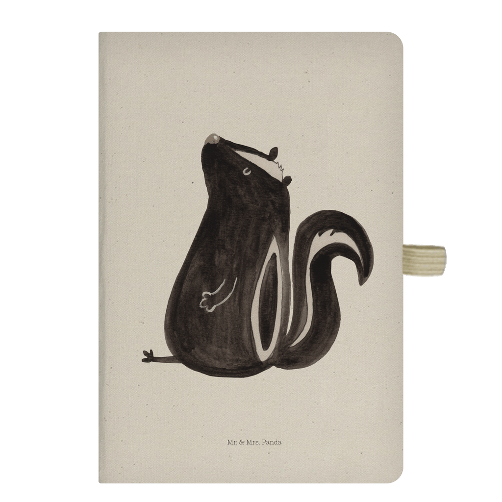 DIN A5 Baumwoll Notizbuch Stinktier sitzend Notizen, Eintragebuch, Tagebuch, Notizblock, Adressbuch, Journal, Kladde, Skizzenbuch, Notizheft, Schreibbuch, Schreibheft, Stinktier, Skunk, Wildtier, Raubtier, Stinker, Stinki, Spruch, Büro, Recht, Besserwisser