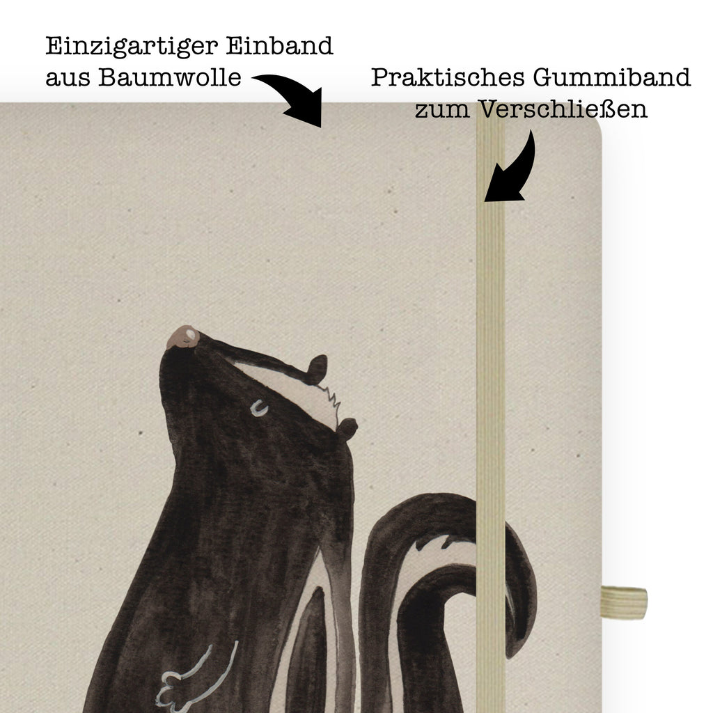 DIN A5 Baumwoll Notizbuch Stinktier sitzend Notizen, Eintragebuch, Tagebuch, Notizblock, Adressbuch, Journal, Kladde, Skizzenbuch, Notizheft, Schreibbuch, Schreibheft, Stinktier, Skunk, Wildtier, Raubtier, Stinker, Stinki, Spruch, Büro, Recht, Besserwisser