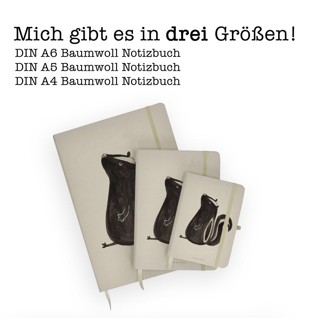DIN A5 Baumwoll Notizbuch Stinktier sitzend Notizen, Eintragebuch, Tagebuch, Notizblock, Adressbuch, Journal, Kladde, Skizzenbuch, Notizheft, Schreibbuch, Schreibheft, Stinktier, Skunk, Wildtier, Raubtier, Stinker, Stinki, Spruch, Büro, Recht, Besserwisser