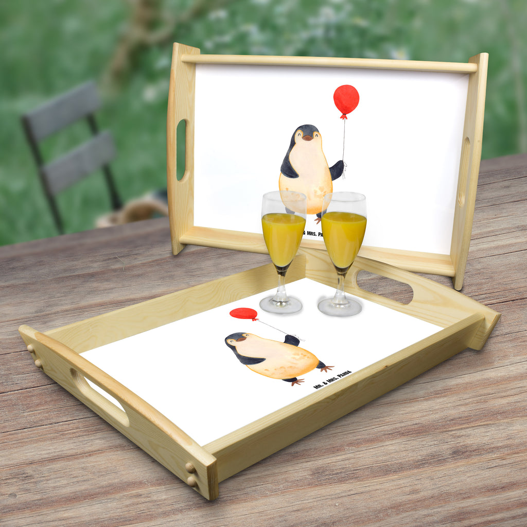 Serviertablett Pinguin Luftballon Tablett, Holztablett, Küchentablett, Dekotablett, Frühstückstablett, Pinguin, Pinguine, Luftballon, Tagträume, Lebenslust, Geschenk Freundin, Geschenkidee, beste Freundin, Motivation, Neustart, neues Leben, Liebe, Glück
