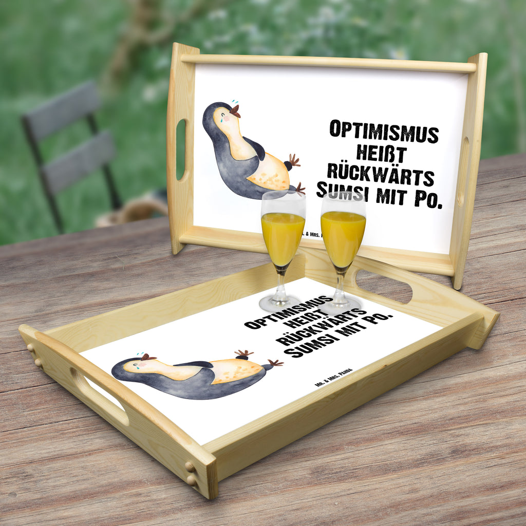 Serviertablett Pinguin lachend Tablett, Holztablett, Küchentablett, Dekotablett, Frühstückstablett, Pinguin, Pinguine, lustiger Spruch, Optimismus, Fröhlich, Lachen, Humor, Fröhlichkeit