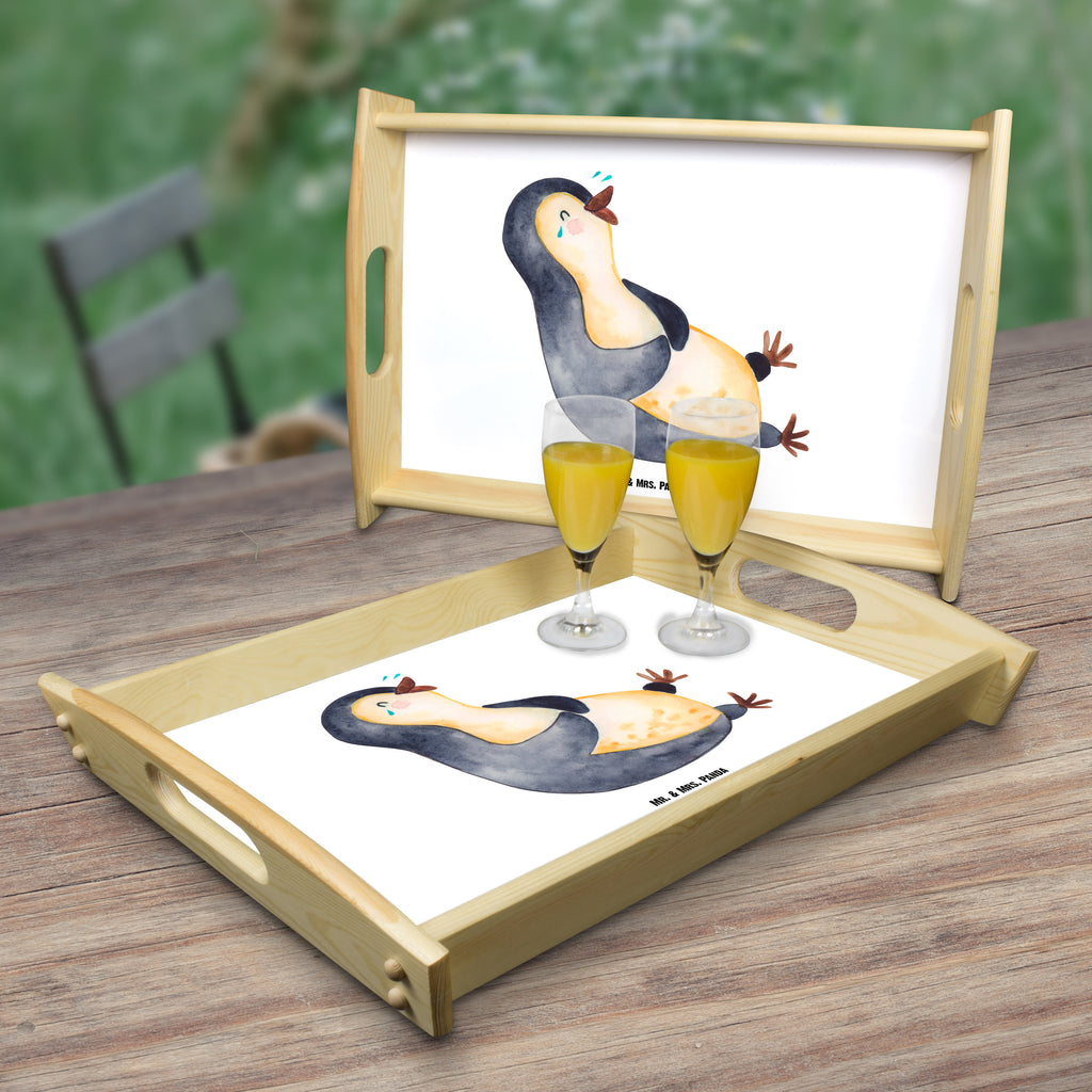Serviertablett Pinguin lachend Tablett, Holztablett, Küchentablett, Dekotablett, Frühstückstablett, Pinguin, Pinguine, lustiger Spruch, Optimismus, Fröhlich, Lachen, Humor, Fröhlichkeit