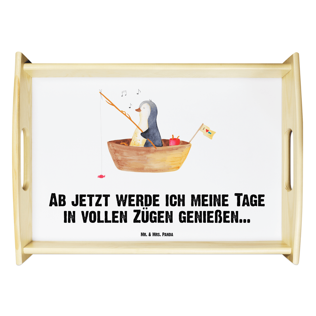 Serviertablett Pinguin Angelboot Tablett, Holztablett, Küchentablett, Dekotablett, Frühstückstablett, Pinguin, Pinguine, Angeln, Boot, Angelboot, Lebenslust, Leben, genießen, Motivation, Neustart, Neuanfang, Trennung, Scheidung, Geschenkidee Liebeskummer
