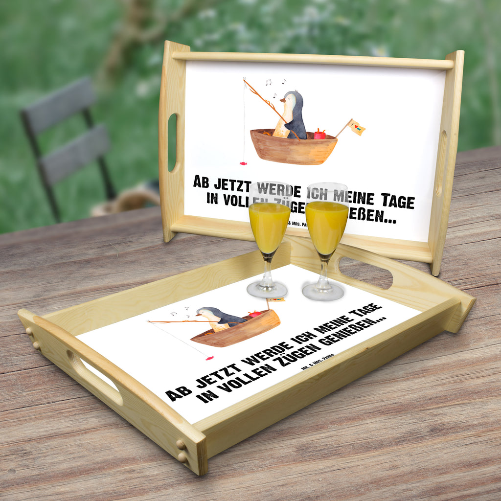 Serviertablett Pinguin Angelboot Tablett, Holztablett, Küchentablett, Dekotablett, Frühstückstablett, Pinguin, Pinguine, Angeln, Boot, Angelboot, Lebenslust, Leben, genießen, Motivation, Neustart, Neuanfang, Trennung, Scheidung, Geschenkidee Liebeskummer