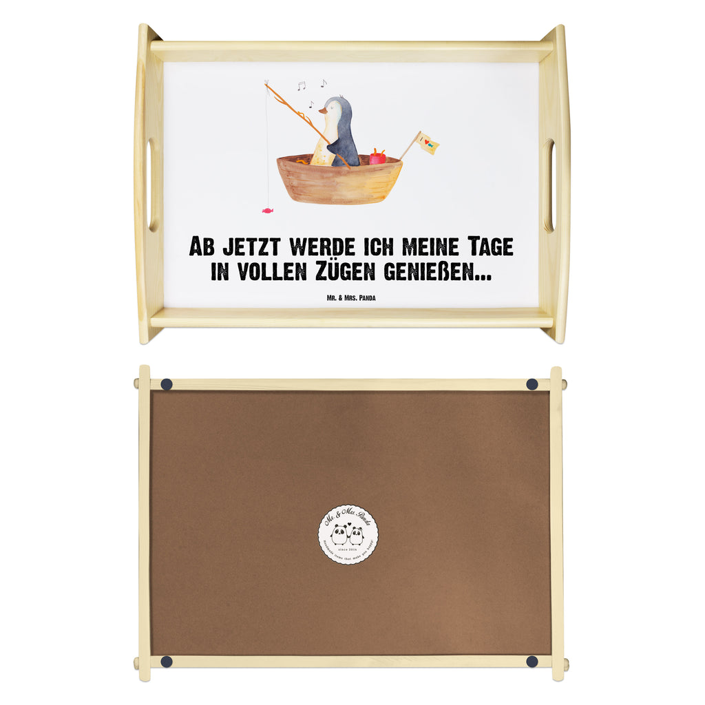 Serviertablett Pinguin Angelboot Tablett, Holztablett, Küchentablett, Dekotablett, Frühstückstablett, Pinguin, Pinguine, Angeln, Boot, Angelboot, Lebenslust, Leben, genießen, Motivation, Neustart, Neuanfang, Trennung, Scheidung, Geschenkidee Liebeskummer