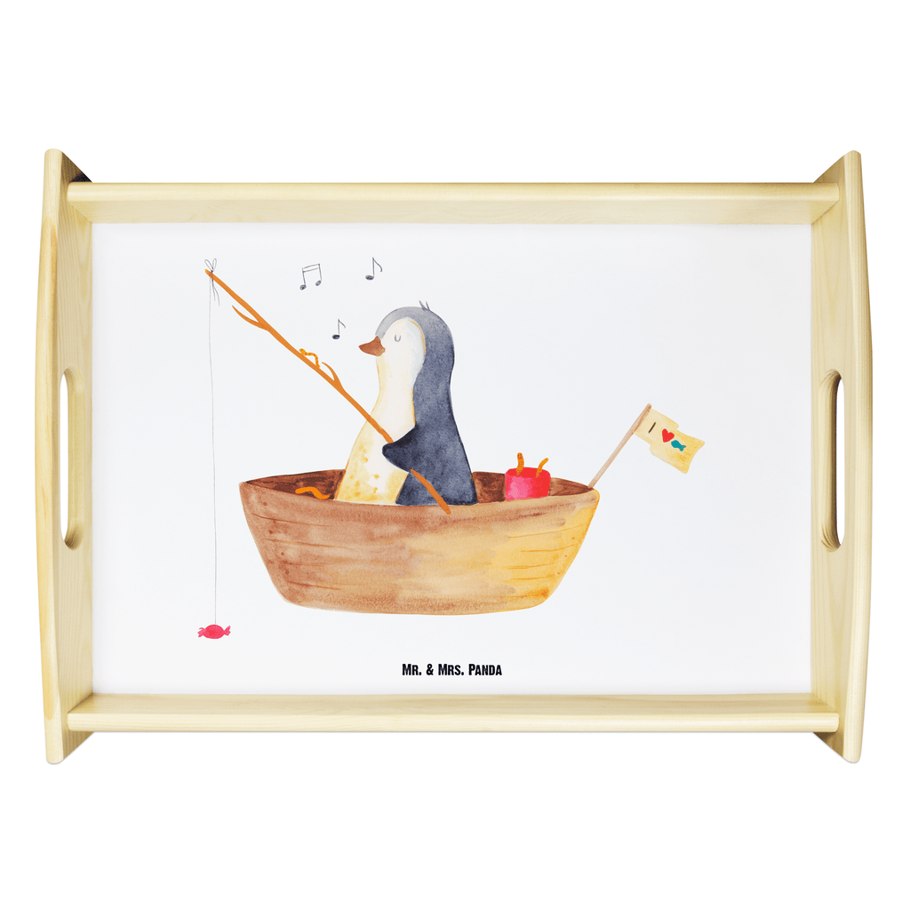 Serviertablett Pinguin Angelboot Tablett, Holztablett, Küchentablett, Dekotablett, Frühstückstablett, Pinguin, Pinguine, Angeln, Boot, Angelboot, Lebenslust, Leben, genießen, Motivation, Neustart, Neuanfang, Trennung, Scheidung, Geschenkidee Liebeskummer