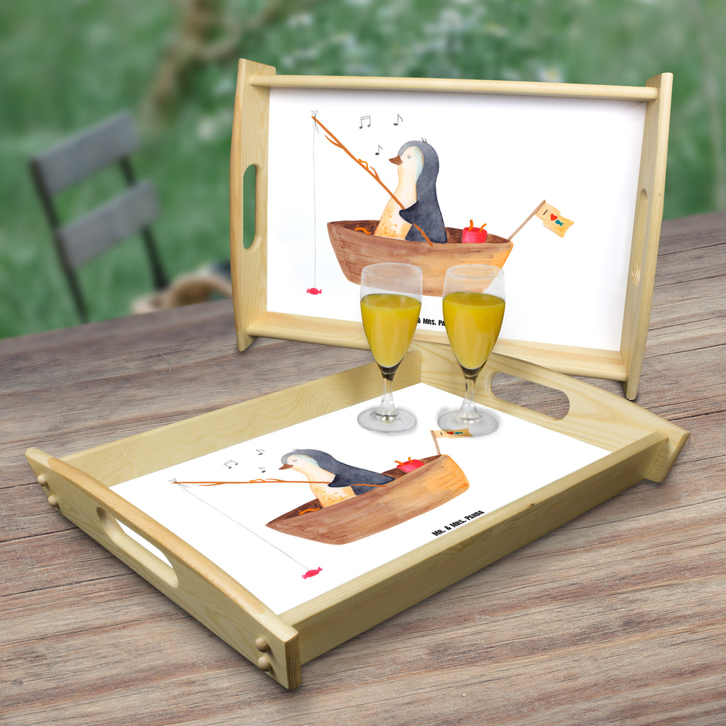 Serviertablett Pinguin Angelboot Tablett, Holztablett, Küchentablett, Dekotablett, Frühstückstablett, Pinguin, Pinguine, Angeln, Boot, Angelboot, Lebenslust, Leben, genießen, Motivation, Neustart, Neuanfang, Trennung, Scheidung, Geschenkidee Liebeskummer