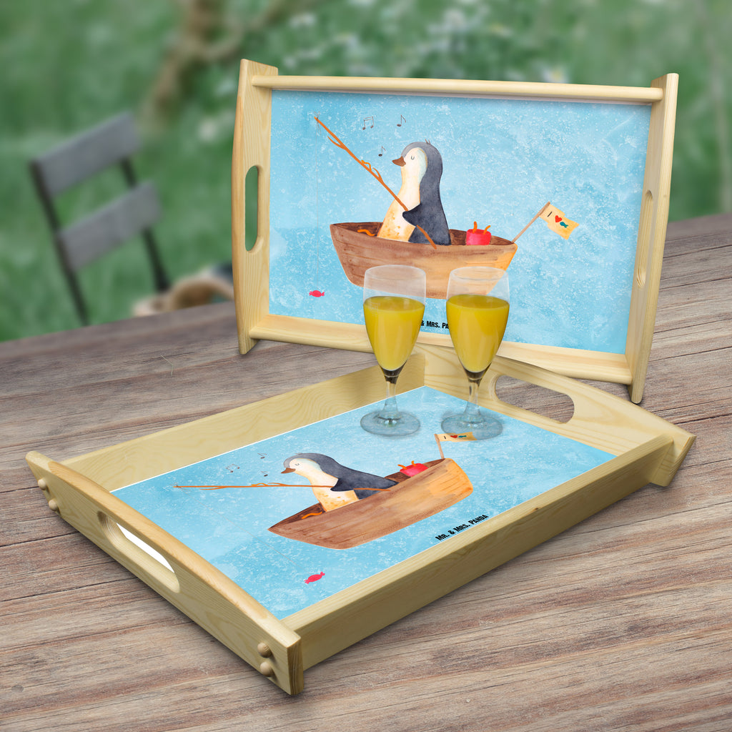 Serviertablett Pinguin Angelboot Tablett, Holztablett, Küchentablett, Dekotablett, Frühstückstablett, Pinguin, Pinguine, Angeln, Boot, Angelboot, Lebenslust, Leben, genießen, Motivation, Neustart, Neuanfang, Trennung, Scheidung, Geschenkidee Liebeskummer