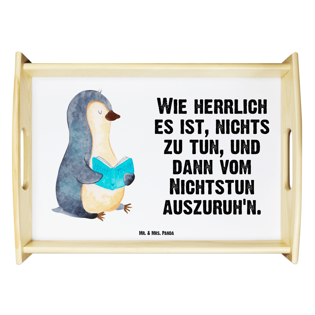 Serviertablett Pinguin Buch Tablett, Holztablett, Küchentablett, Dekotablett, Frühstückstablett, Pinguin, Pinguine, Buch, Lesen, Bücherwurm, Nichtstun, Faulenzen, Ferien, Urlaub, Freizeit