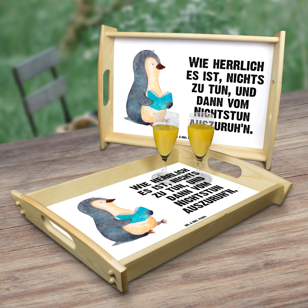 Serviertablett Pinguin Buch Tablett, Holztablett, Küchentablett, Dekotablett, Frühstückstablett, Pinguin, Pinguine, Buch, Lesen, Bücherwurm, Nichtstun, Faulenzen, Ferien, Urlaub, Freizeit