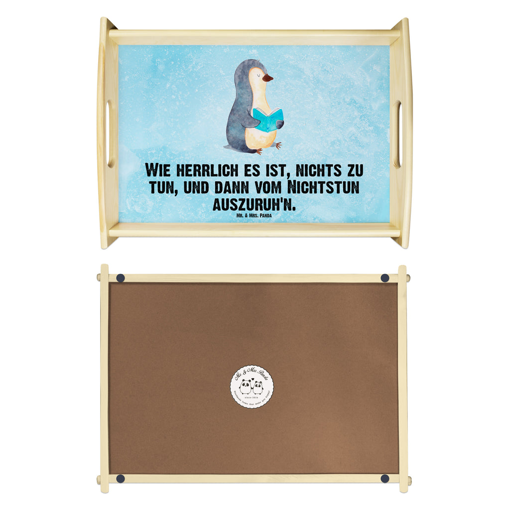 Serviertablett Pinguin Buch Tablett, Holztablett, Küchentablett, Dekotablett, Frühstückstablett, Pinguin, Pinguine, Buch, Lesen, Bücherwurm, Nichtstun, Faulenzen, Ferien, Urlaub, Freizeit