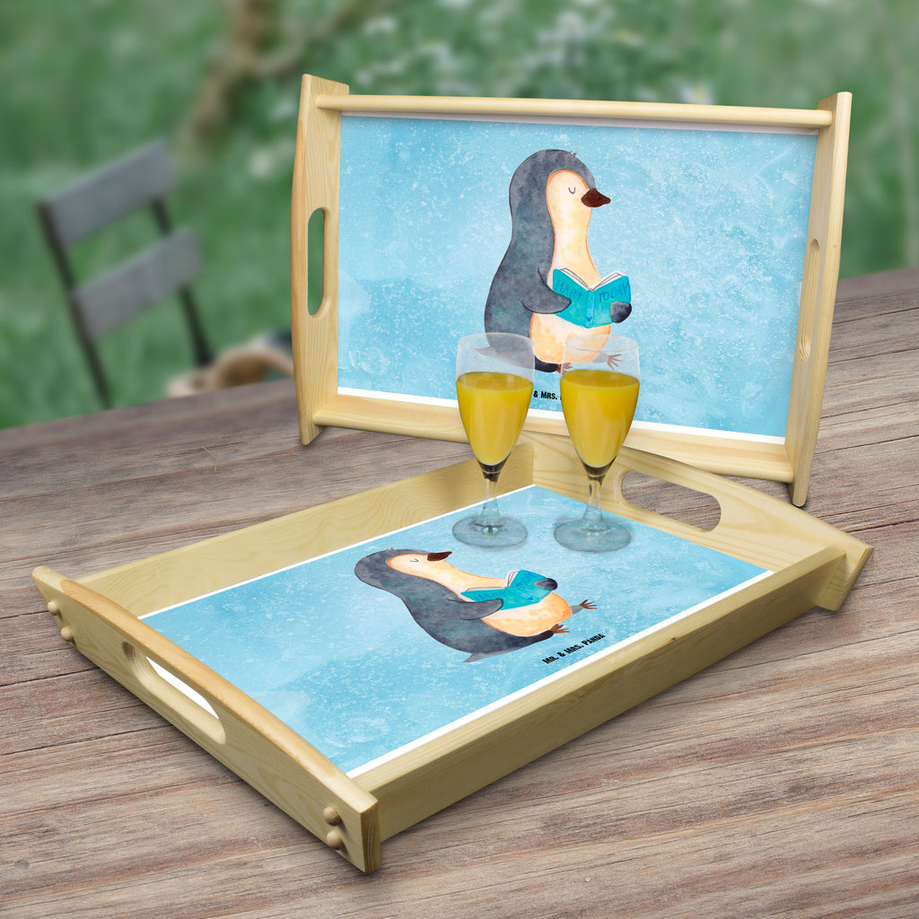 Serviertablett Pinguin Buch Tablett, Holztablett, Küchentablett, Dekotablett, Frühstückstablett, Pinguin, Pinguine, Buch, Lesen, Bücherwurm, Nichtstun, Faulenzen, Ferien, Urlaub, Freizeit