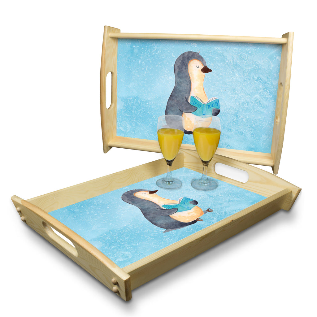 Serviertablett Pinguin Buch Tablett, Holztablett, Küchentablett, Dekotablett, Frühstückstablett, Pinguin, Pinguine, Buch, Lesen, Bücherwurm, Nichtstun, Faulenzen, Ferien, Urlaub, Freizeit