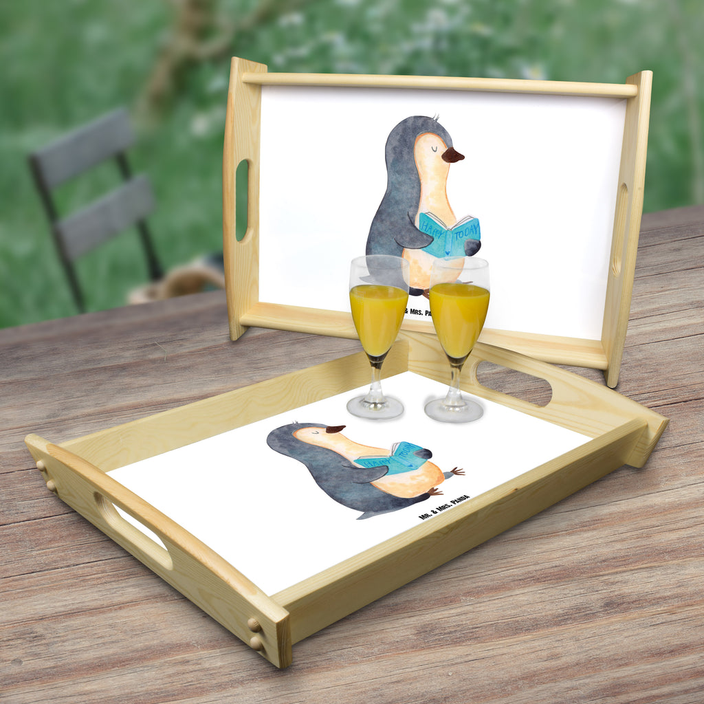 Serviertablett Pinguin Buch Tablett, Holztablett, Küchentablett, Dekotablett, Frühstückstablett, Pinguin, Pinguine, Buch, Lesen, Bücherwurm, Nichtstun, Faulenzen, Ferien, Urlaub, Freizeit