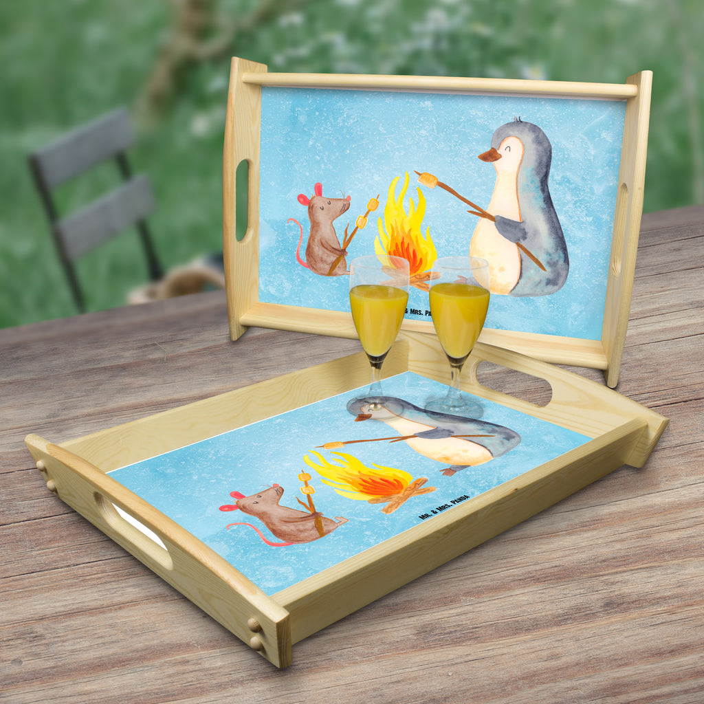 Serviertablett Pinguin Lagerfeuer Tablett, Holztablett, Küchentablett, Dekotablett, Frühstückstablett, Pinguin, Maus, Pinguine, Lagerfeuer, Leben, Arbeit, Job, Motivation, Büro, Büroalltag, Lebensspruch, Lebensmotivation, Neustart, Liebe, grillen, Feuer, Marshmallows