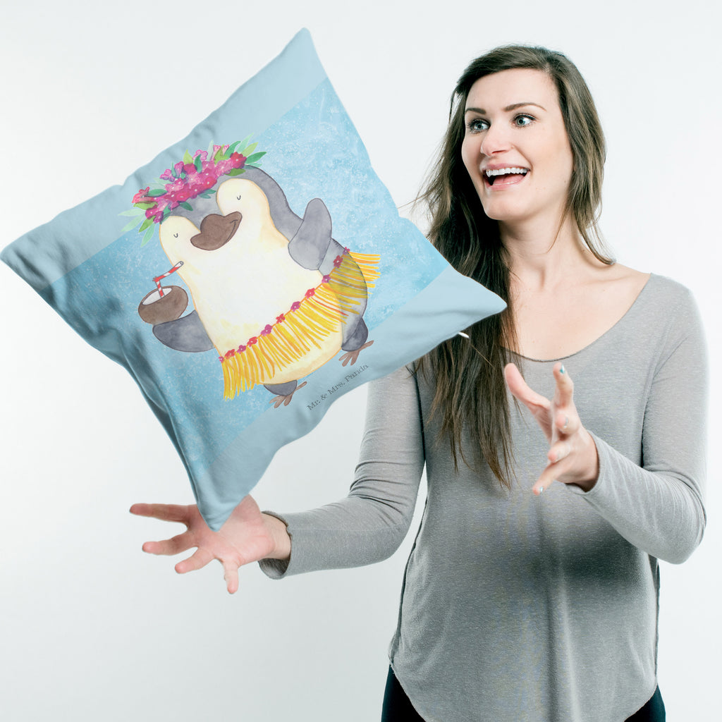 40x40 Kissen Pinguin Kokosnuss Kissenhülle, Kopfkissen, Sofakissen, Dekokissen, Motivkissen, Pinguin, Aloha, Hawaii, Urlaub, Kokosnuss, Pinguine