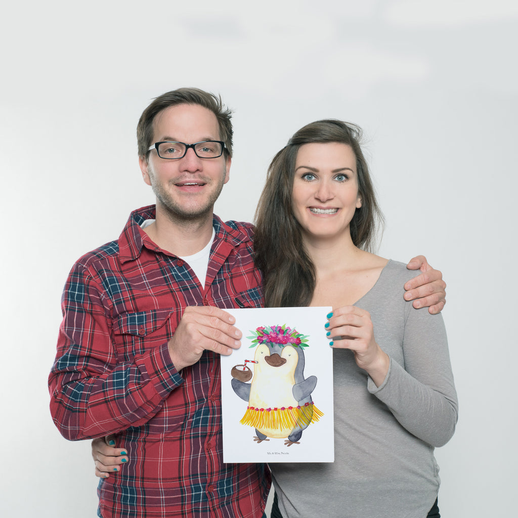 Poster Pinguin Kokosnuss Poster, Wandposter, Bild, Wanddeko, Küchenposter, Kinderposter, Wanddeko Bild, Raumdekoration, Wanddekoration, Handgemaltes Poster, Mr. & Mrs. Panda Poster, Designposter, Kunstdruck, Posterdruck, Pinguin, Aloha, Hawaii, Urlaub, Kokosnuss, Pinguine