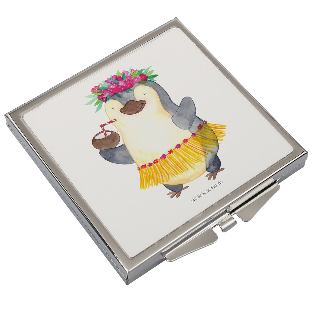 Handtaschenspiegel quadratisch Pinguin Kokosnuss Spiegel, Handtasche, Quadrat, silber, schminken, Schminkspiegel, Pinguin, Aloha, Hawaii, Urlaub, Kokosnuss, Pinguine