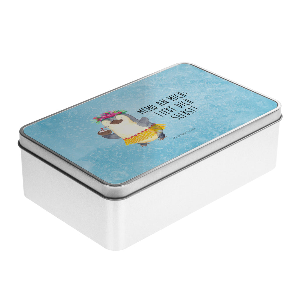 Metalldose rechteckig Pinguin Kokosnuss Blechdose, Metalldose, Blechbox, Container, Keksdose, Vorratsdose, Vorratsbox, Döschen, Versperbox, Vesperdose, Aufbewahrungsdose, Aufbewahrungsbox, Aluminiumdose, Dose, Pinguin, Aloha, Hawaii, Urlaub, Kokosnuss, Pinguine