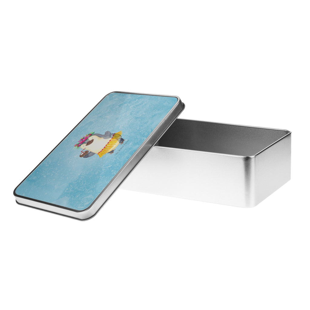 Metalldose rechteckig Pinguin Kokosnuss Blechdose, Metalldose, Blechbox, Container, Keksdose, Vorratsdose, Vorratsbox, Döschen, Versperbox, Vesperdose, Aufbewahrungsdose, Aufbewahrungsbox, Aluminiumdose, Dose, Pinguin, Aloha, Hawaii, Urlaub, Kokosnuss, Pinguine