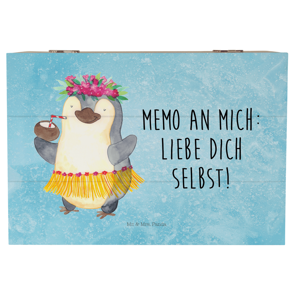 Holzkiste Pinguin Kokosnuss Holzkiste, Kiste, Schatzkiste, Truhe, Schatulle, XXL, Erinnerungsbox, Erinnerungskiste, Dekokiste, Aufbewahrungsbox, Pinguin, Aloha, Hawaii, Urlaub, Kokosnuss, Pinguine
