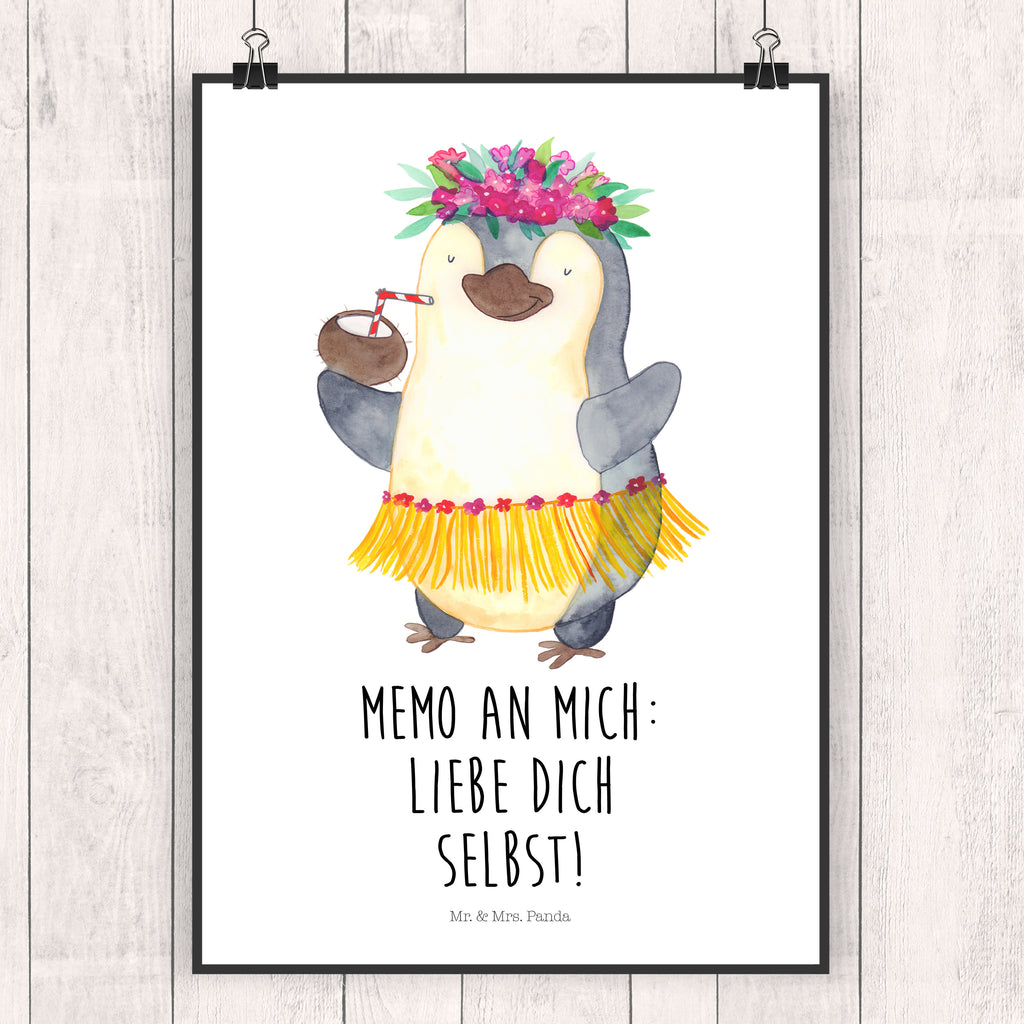 Poster Pinguin Kokosnuss Poster, Wandposter, Bild, Wanddeko, Küchenposter, Kinderposter, Wanddeko Bild, Raumdekoration, Wanddekoration, Handgemaltes Poster, Mr. & Mrs. Panda Poster, Designposter, Kunstdruck, Posterdruck, Pinguin, Aloha, Hawaii, Urlaub, Kokosnuss, Pinguine