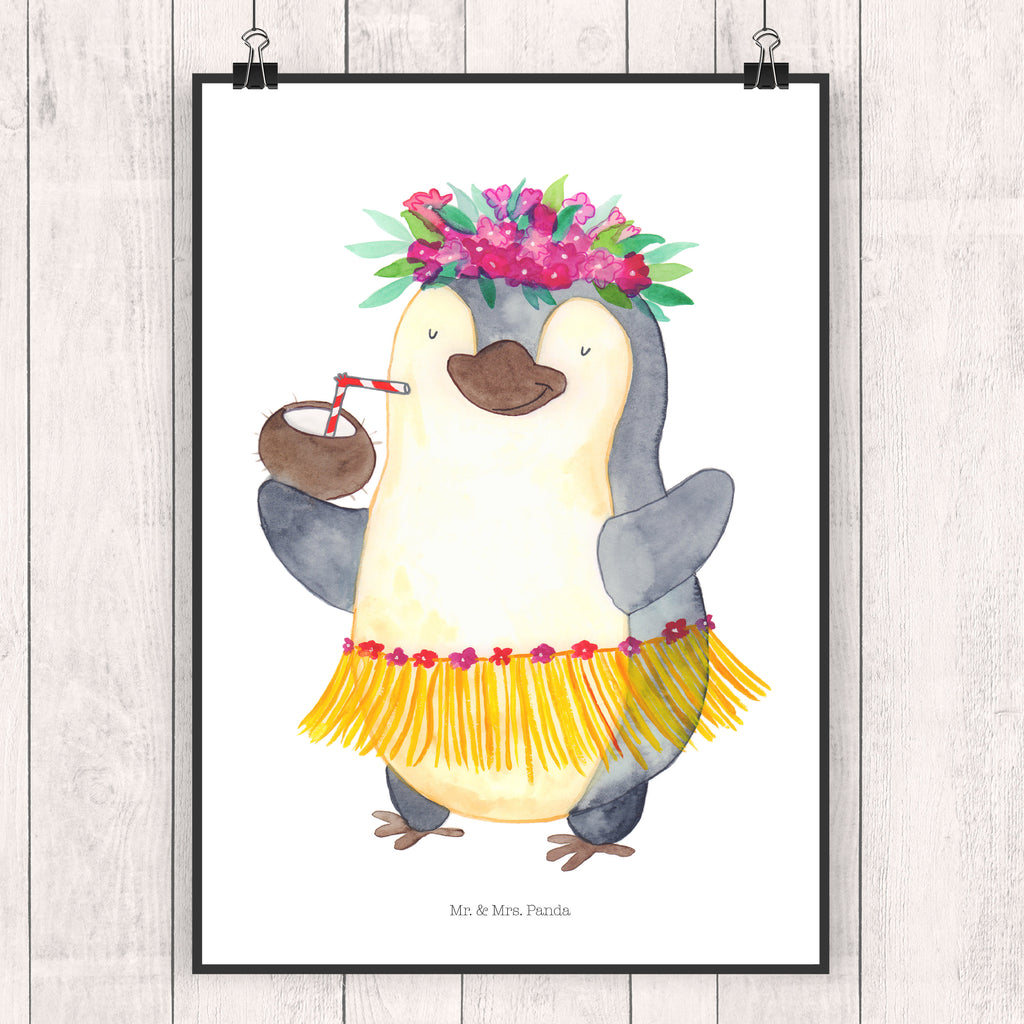 Poster Pinguin Kokosnuss Poster, Wandposter, Bild, Wanddeko, Küchenposter, Kinderposter, Wanddeko Bild, Raumdekoration, Wanddekoration, Handgemaltes Poster, Mr. & Mrs. Panda Poster, Designposter, Kunstdruck, Posterdruck, Pinguin, Aloha, Hawaii, Urlaub, Kokosnuss, Pinguine