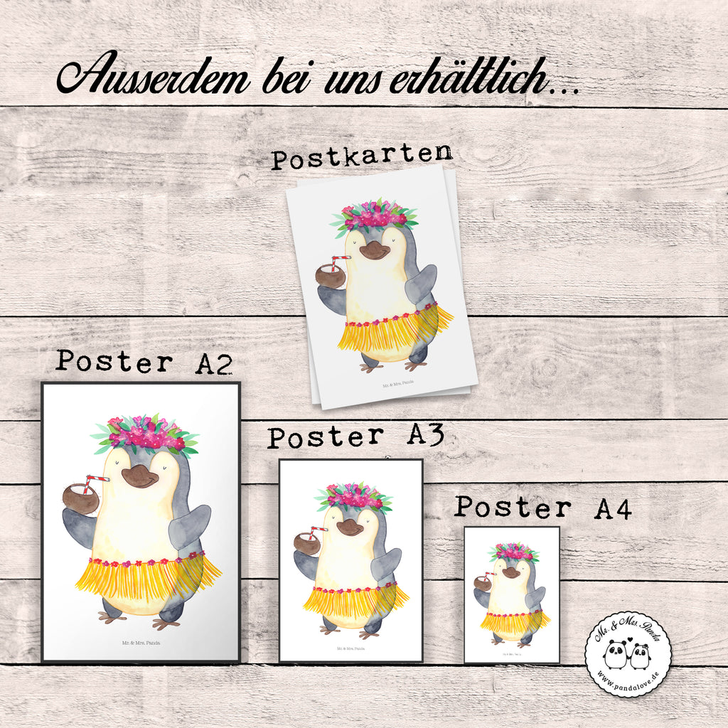 Poster Pinguin Kokosnuss Poster, Wandposter, Bild, Wanddeko, Küchenposter, Kinderposter, Wanddeko Bild, Raumdekoration, Wanddekoration, Handgemaltes Poster, Mr. & Mrs. Panda Poster, Designposter, Kunstdruck, Posterdruck, Pinguin, Aloha, Hawaii, Urlaub, Kokosnuss, Pinguine