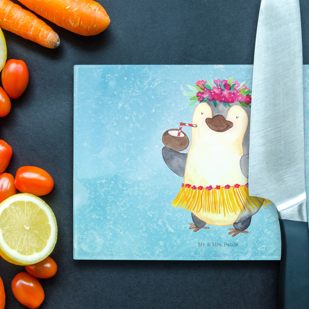 XL Glas Schneidbrett Pinguin Kokosnuss Glasschneidebrett, Schneidebrett, Frühstücksbrett, Küche, Pinguin, Aloha, Hawaii, Urlaub, Kokosnuss, Pinguine
