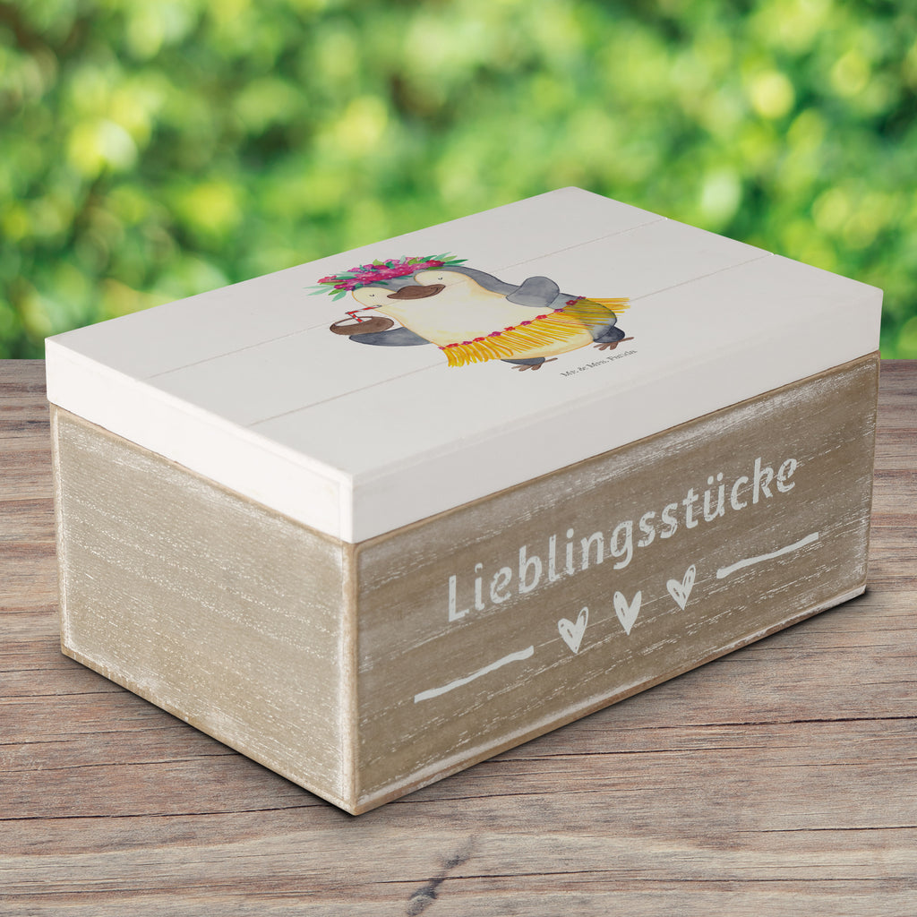 Holzkiste Pinguin Kokosnuss Holzkiste, Kiste, Schatzkiste, Truhe, Schatulle, XXL, Erinnerungsbox, Erinnerungskiste, Dekokiste, Aufbewahrungsbox, Pinguin, Aloha, Hawaii, Urlaub, Kokosnuss, Pinguine