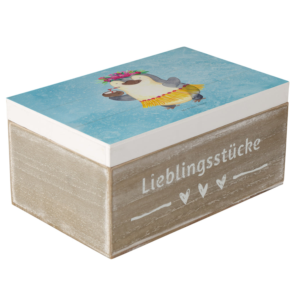 Holzkiste Pinguin Kokosnuss Holzkiste, Kiste, Schatzkiste, Truhe, Schatulle, XXL, Erinnerungsbox, Erinnerungskiste, Dekokiste, Aufbewahrungsbox, Pinguin, Aloha, Hawaii, Urlaub, Kokosnuss, Pinguine