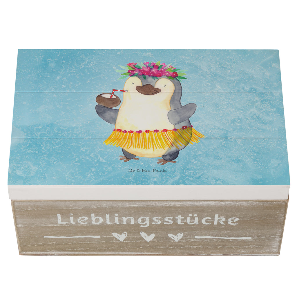 Holzkiste Pinguin Kokosnuss Holzkiste, Kiste, Schatzkiste, Truhe, Schatulle, XXL, Erinnerungsbox, Erinnerungskiste, Dekokiste, Aufbewahrungsbox, Pinguin, Aloha, Hawaii, Urlaub, Kokosnuss, Pinguine
