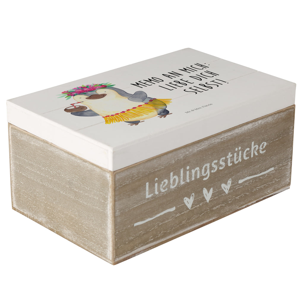 Holzkiste Pinguin Kokosnuss Holzkiste, Kiste, Schatzkiste, Truhe, Schatulle, XXL, Erinnerungsbox, Erinnerungskiste, Dekokiste, Aufbewahrungsbox, Pinguin, Aloha, Hawaii, Urlaub, Kokosnuss, Pinguine