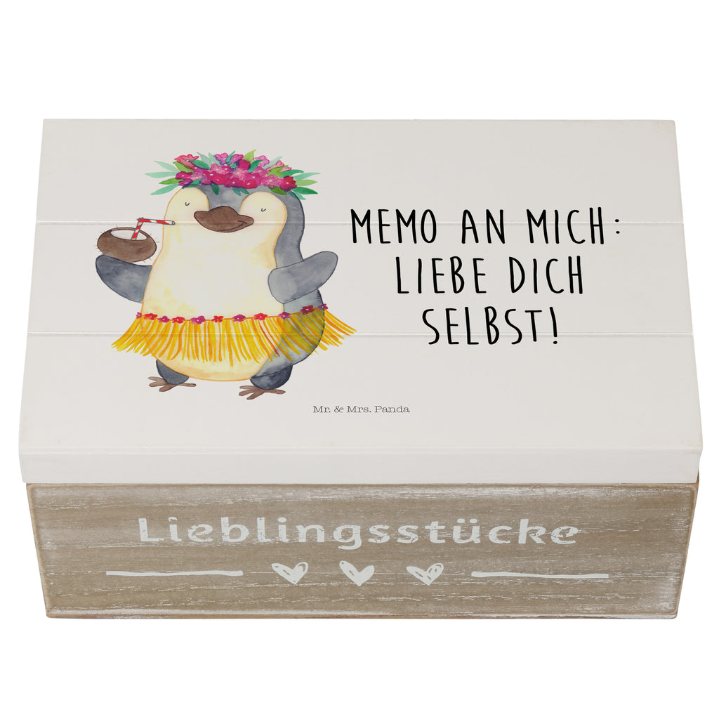Holzkiste Pinguin Kokosnuss Holzkiste, Kiste, Schatzkiste, Truhe, Schatulle, XXL, Erinnerungsbox, Erinnerungskiste, Dekokiste, Aufbewahrungsbox, Pinguin, Aloha, Hawaii, Urlaub, Kokosnuss, Pinguine
