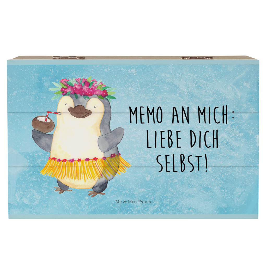 Holzkiste Pinguin Kokosnuss Holzkiste, Kiste, Schatzkiste, Truhe, Schatulle, XXL, Erinnerungsbox, Erinnerungskiste, Dekokiste, Aufbewahrungsbox, Pinguin, Aloha, Hawaii, Urlaub, Kokosnuss, Pinguine