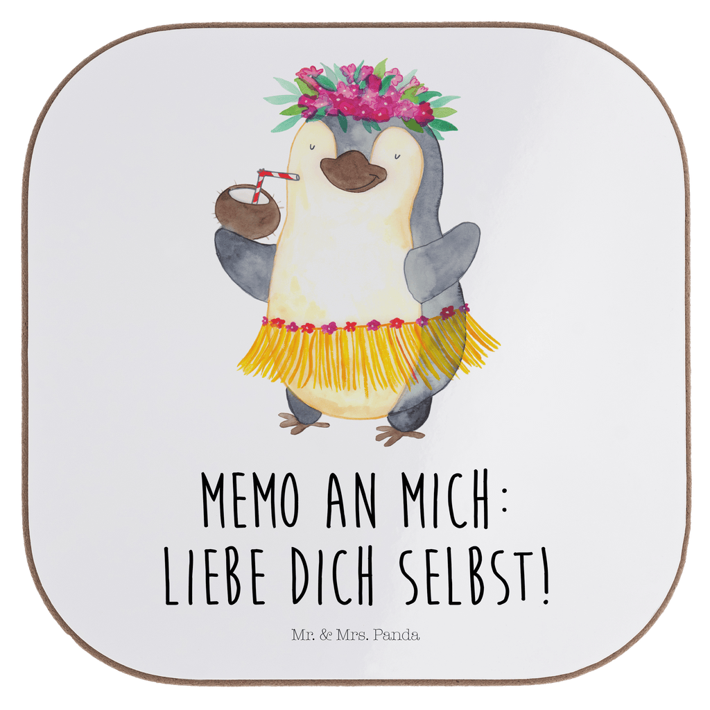 Quadratische Untersetzer Pinguin Kokosnuss Bierdeckel, Glasuntersetzer, Untersetzer Gläser, Getränkeuntersetzer, Pinguin, Aloha, Hawaii, Urlaub, Kokosnuss, Pinguine