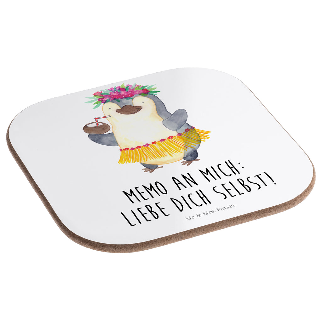 Quadratische Untersetzer Pinguin Kokosnuss Bierdeckel, Glasuntersetzer, Untersetzer Gläser, Getränkeuntersetzer, Pinguin, Aloha, Hawaii, Urlaub, Kokosnuss, Pinguine