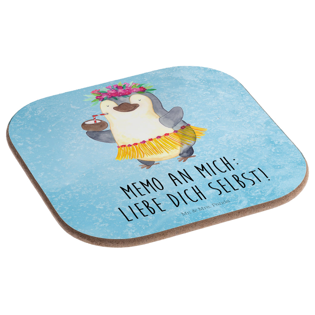 Quadratische Untersetzer Pinguin Kokosnuss Bierdeckel, Glasuntersetzer, Untersetzer Gläser, Getränkeuntersetzer, Pinguin, Aloha, Hawaii, Urlaub, Kokosnuss, Pinguine