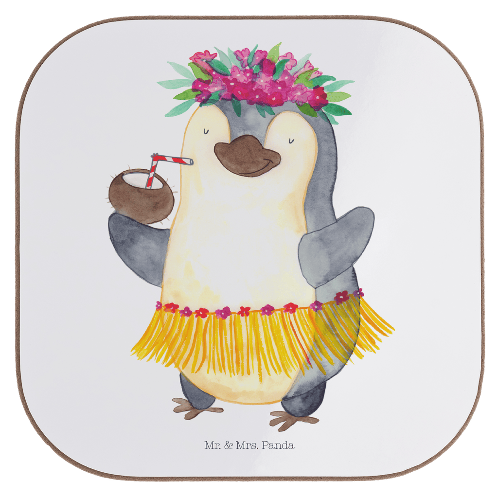Quadratische Untersetzer Pinguin Kokosnuss Bierdeckel, Glasuntersetzer, Untersetzer Gläser, Getränkeuntersetzer, Pinguin, Aloha, Hawaii, Urlaub, Kokosnuss, Pinguine