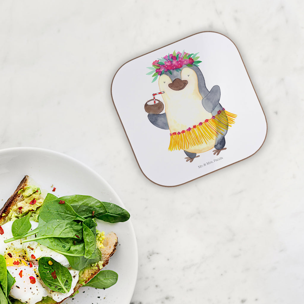 Quadratische Untersetzer Pinguin Kokosnuss Bierdeckel, Glasuntersetzer, Untersetzer Gläser, Getränkeuntersetzer, Pinguin, Aloha, Hawaii, Urlaub, Kokosnuss, Pinguine