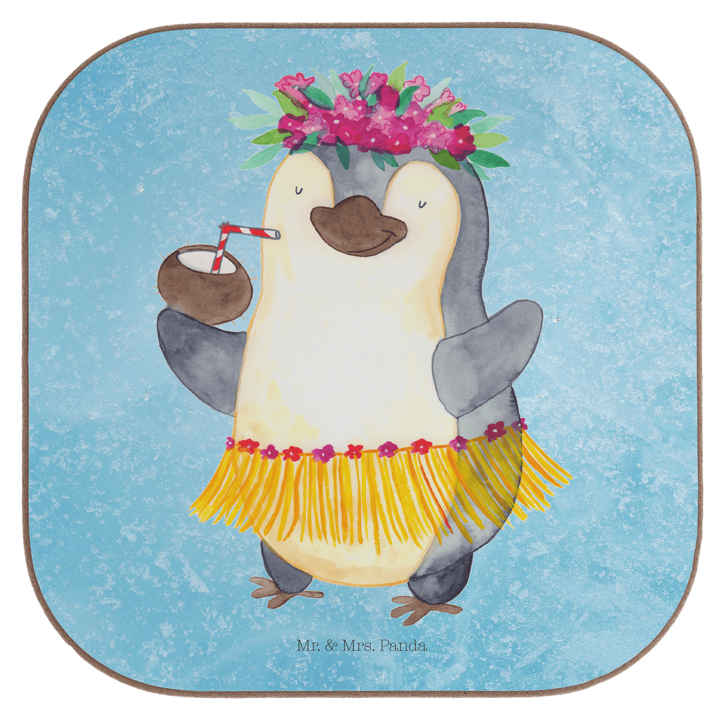 Quadratische Untersetzer Pinguin Kokosnuss Bierdeckel, Glasuntersetzer, Untersetzer Gläser, Getränkeuntersetzer, Pinguin, Aloha, Hawaii, Urlaub, Kokosnuss, Pinguine