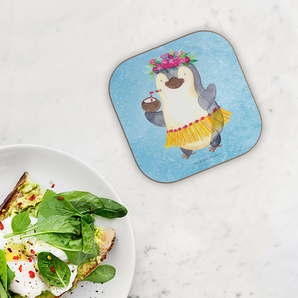 Quadratische Untersetzer Pinguin Kokosnuss Bierdeckel, Glasuntersetzer, Untersetzer Gläser, Getränkeuntersetzer, Pinguin, Aloha, Hawaii, Urlaub, Kokosnuss, Pinguine
