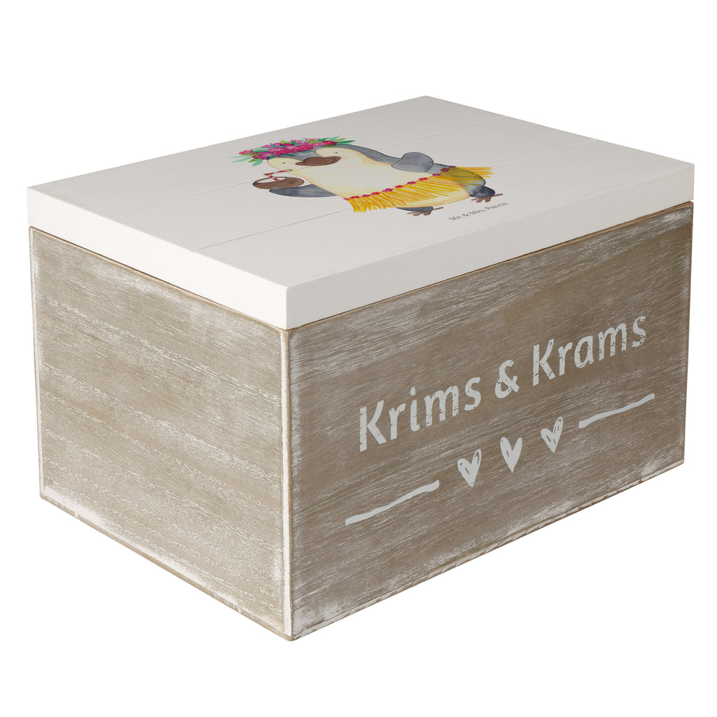 Holzkiste Pinguin Kokosnuss Holzkiste, Kiste, Schatzkiste, Truhe, Schatulle, XXL, Erinnerungsbox, Erinnerungskiste, Dekokiste, Aufbewahrungsbox, Pinguin, Aloha, Hawaii, Urlaub, Kokosnuss, Pinguine