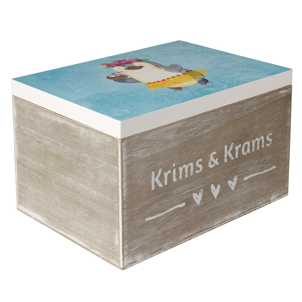 Holzkiste Pinguin Kokosnuss Holzkiste, Kiste, Schatzkiste, Truhe, Schatulle, XXL, Erinnerungsbox, Erinnerungskiste, Dekokiste, Aufbewahrungsbox, Pinguin, Aloha, Hawaii, Urlaub, Kokosnuss, Pinguine