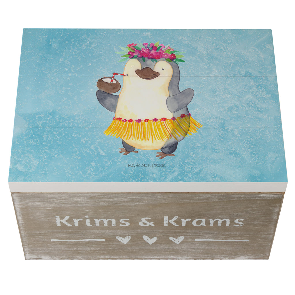 Holzkiste Pinguin Kokosnuss Holzkiste, Kiste, Schatzkiste, Truhe, Schatulle, XXL, Erinnerungsbox, Erinnerungskiste, Dekokiste, Aufbewahrungsbox, Pinguin, Aloha, Hawaii, Urlaub, Kokosnuss, Pinguine