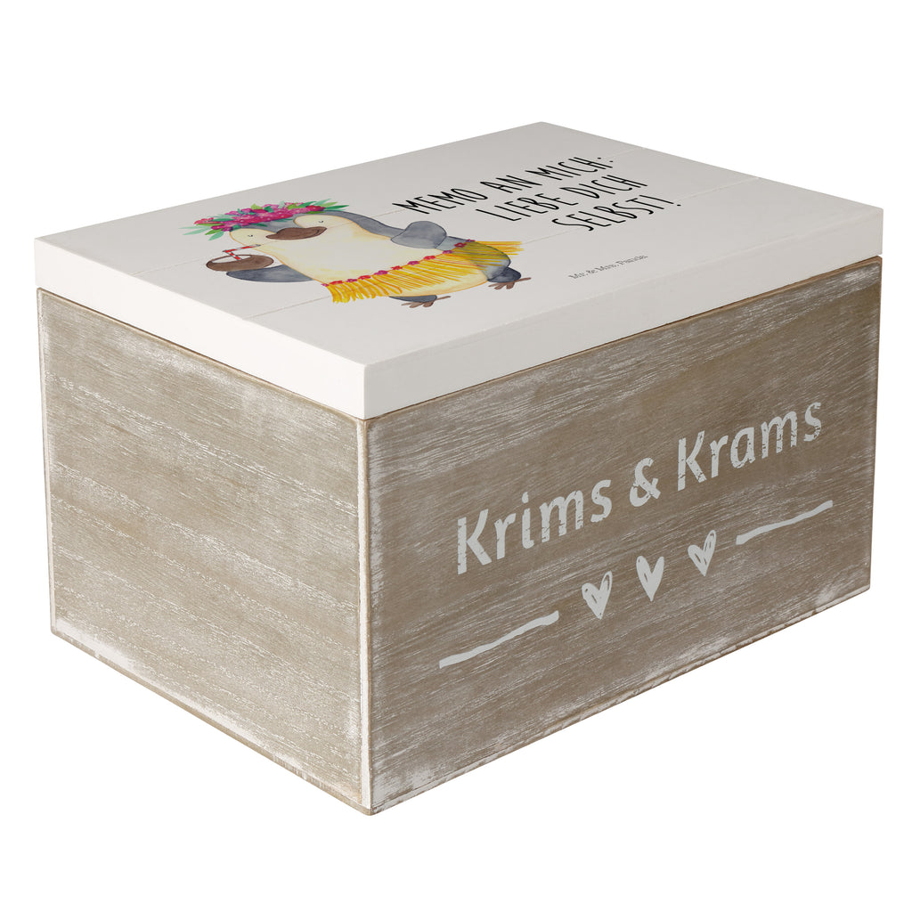 Holzkiste Pinguin Kokosnuss Holzkiste, Kiste, Schatzkiste, Truhe, Schatulle, XXL, Erinnerungsbox, Erinnerungskiste, Dekokiste, Aufbewahrungsbox, Pinguin, Aloha, Hawaii, Urlaub, Kokosnuss, Pinguine