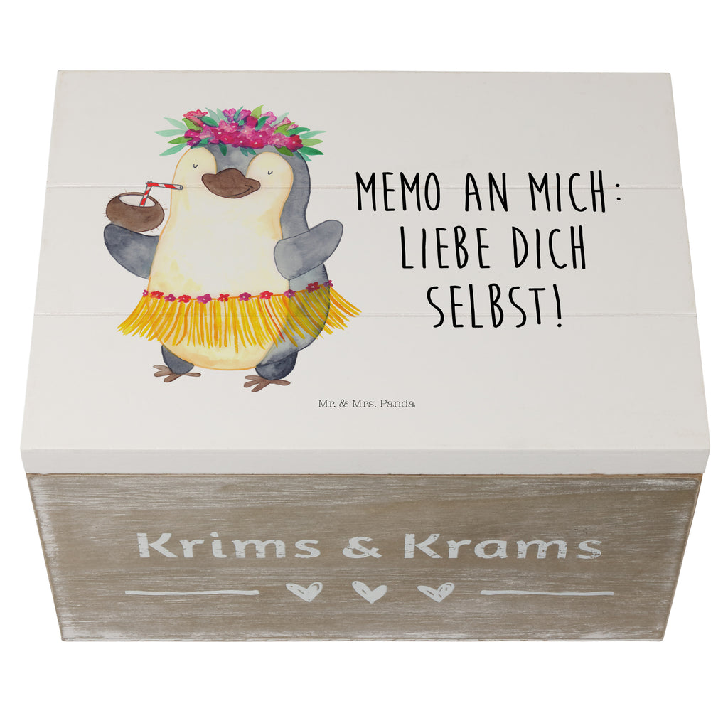 Holzkiste Pinguin Kokosnuss Holzkiste, Kiste, Schatzkiste, Truhe, Schatulle, XXL, Erinnerungsbox, Erinnerungskiste, Dekokiste, Aufbewahrungsbox, Pinguin, Aloha, Hawaii, Urlaub, Kokosnuss, Pinguine
