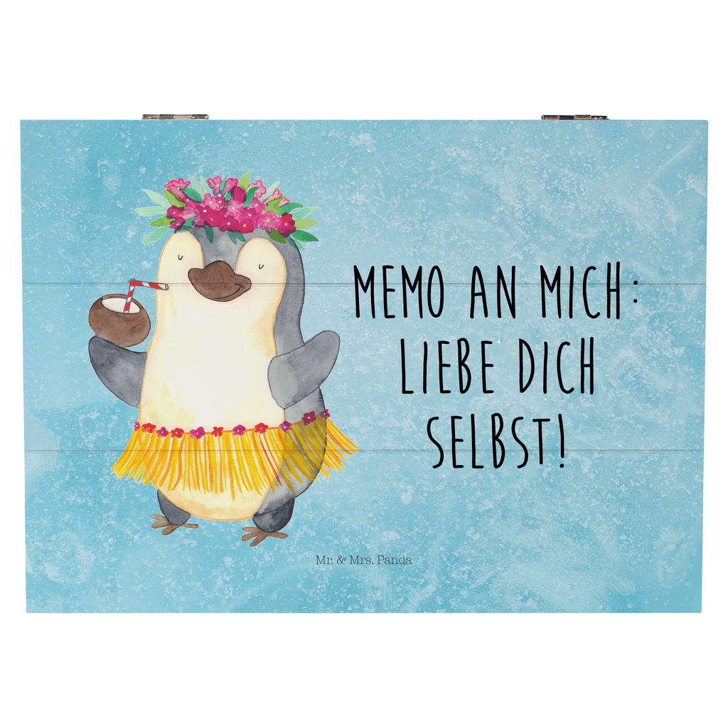 Holzkiste Pinguin Kokosnuss Holzkiste, Kiste, Schatzkiste, Truhe, Schatulle, XXL, Erinnerungsbox, Erinnerungskiste, Dekokiste, Aufbewahrungsbox, Pinguin, Aloha, Hawaii, Urlaub, Kokosnuss, Pinguine